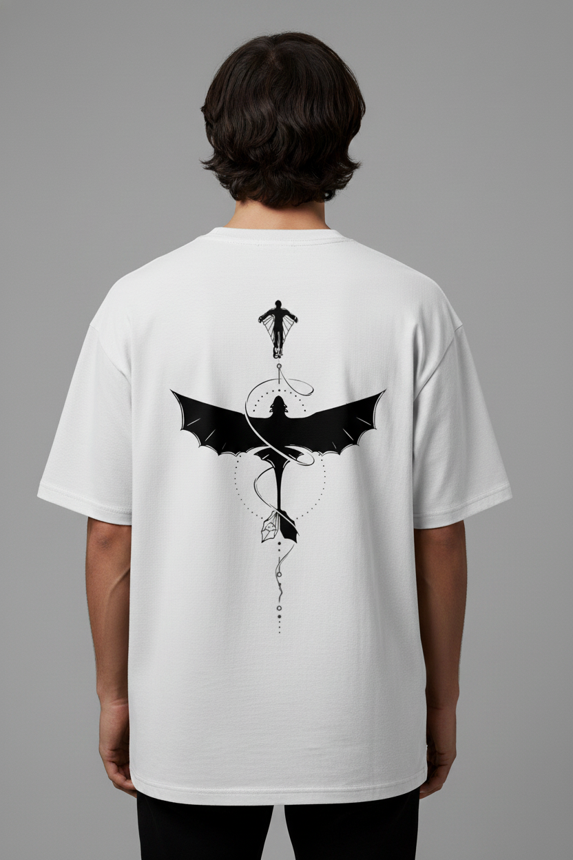 Minimalist Dragon White oversized Tee '' THOOTHLESS''