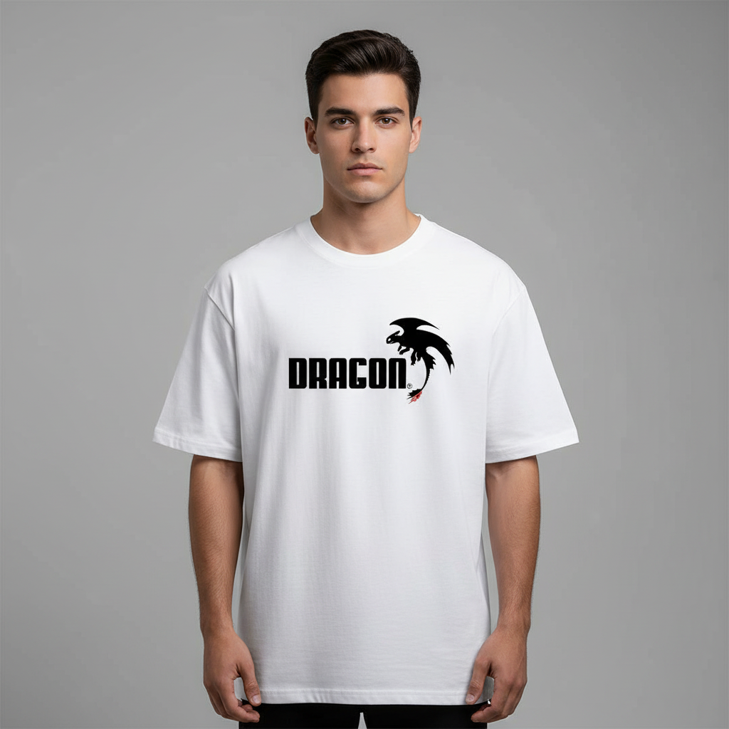Minimalist Dragon White oversized Tee '' THOOTHLESS''