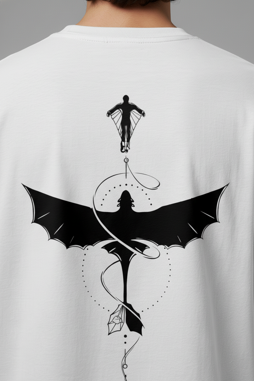 Minimalist Dragon White oversized Tee '' THOOTHLESS''